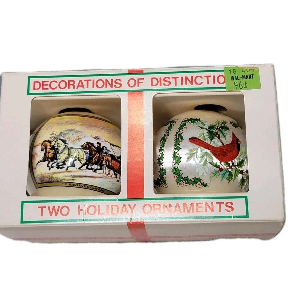 Lot of 4 Vintage Shatter‎ Resistant Satin Silk Balls Ornaments Red Bird, Sleigh